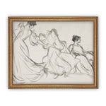 READY to SHIP 12x16 Vintage Framed Canvas Art // Vintage Sketch// Vintage Portrait Watercolor // Dancing Women Art print //#P-525