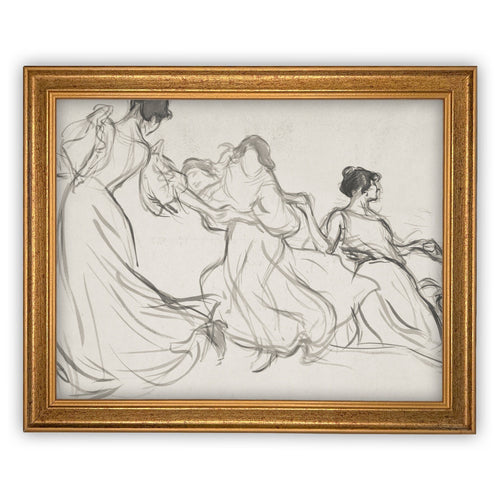 READY to SHIP 11x14 Vintage Framed Canvas Art // Framed Vintage Print // Vintage Portrait Watercolor // Dancing Women Art print //#P-525