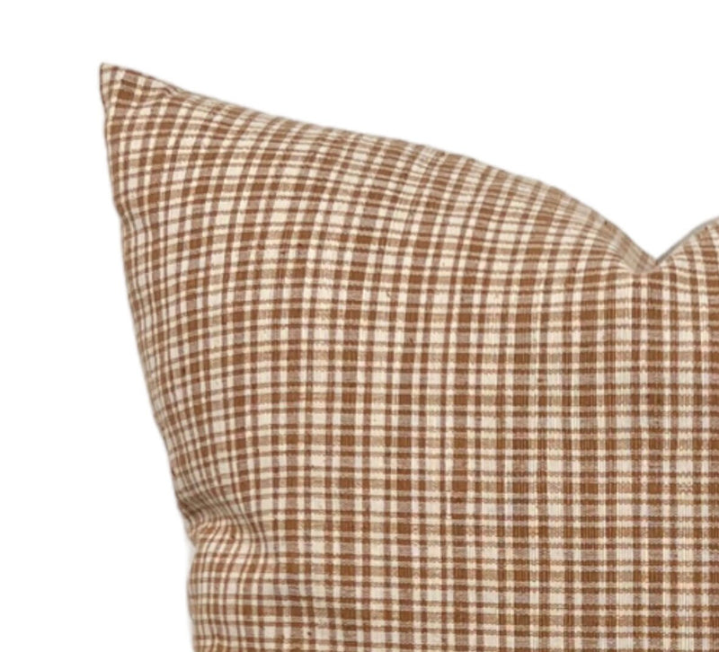 Designer "Tiburon" Woven Brown Plaid Pillow Cover