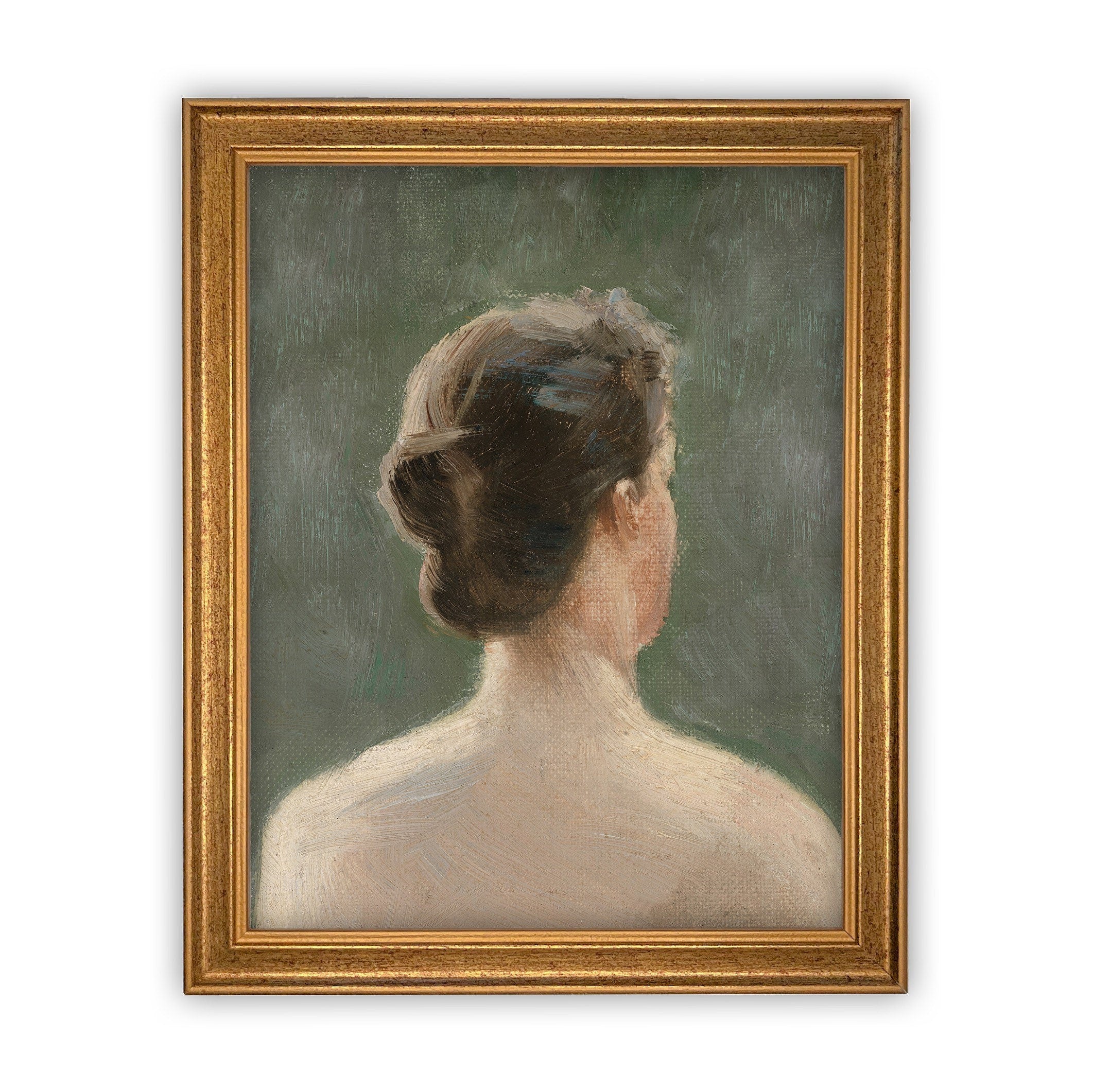 READY TO SHIP 8X10 Framed Canvas Print: Green Portrait of a Woman