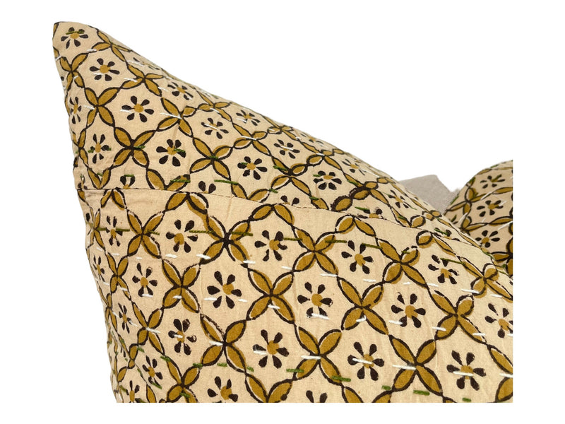 READY TO SHIP 20X20 Designer "Brawley" Block Print Pillow Cover // Mustard and Cream Pillow Cover // Boutique Pillow Covers