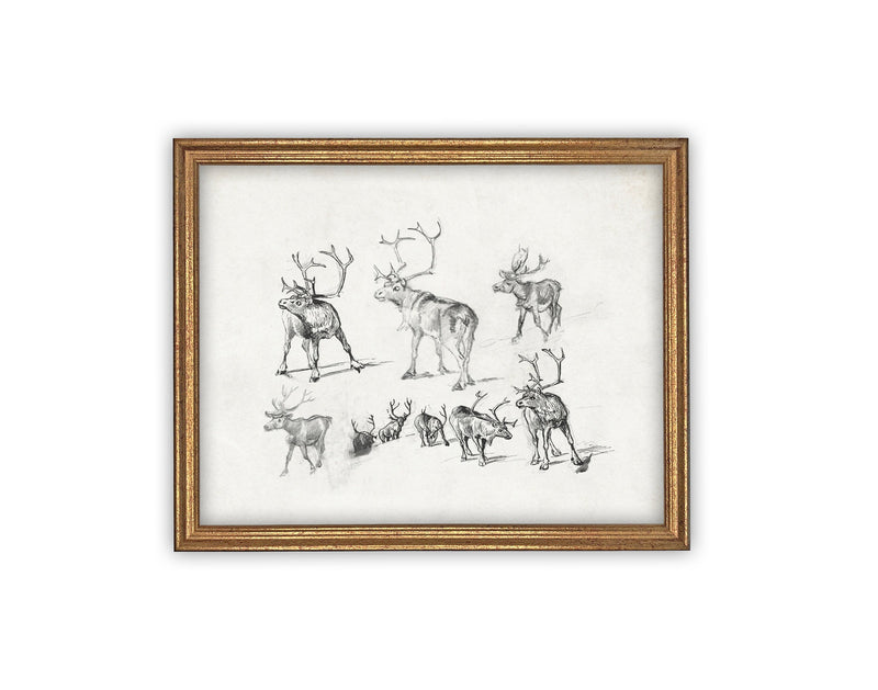 READY to SHIP 11x14 Vintage Framed Canvas Art // Framed Vintage Christmas Print // Christmas Reindeer Painting // Farmhouse print //#CH-321