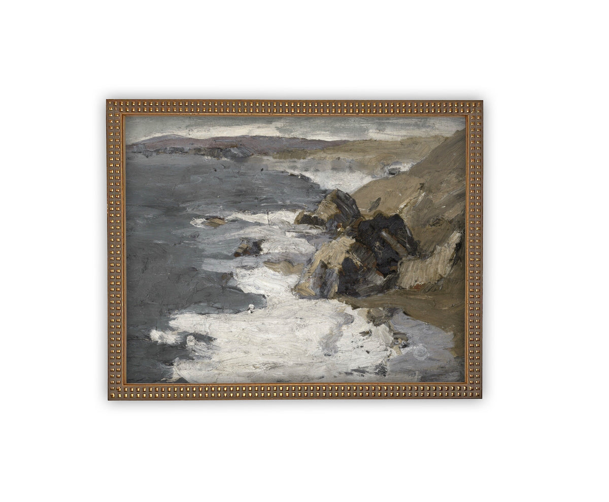 READY TO SHIP 24X36 Framed Vintage Seascape Canvas Print: Coastal Beach House Art