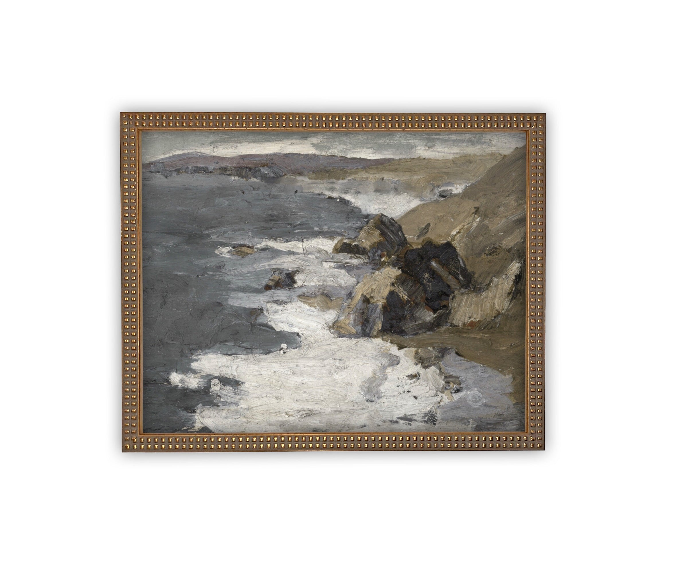 READY TO SHIP 24X36 Framed Vintage Seascape Canvas Print: Coastal Beach House Art