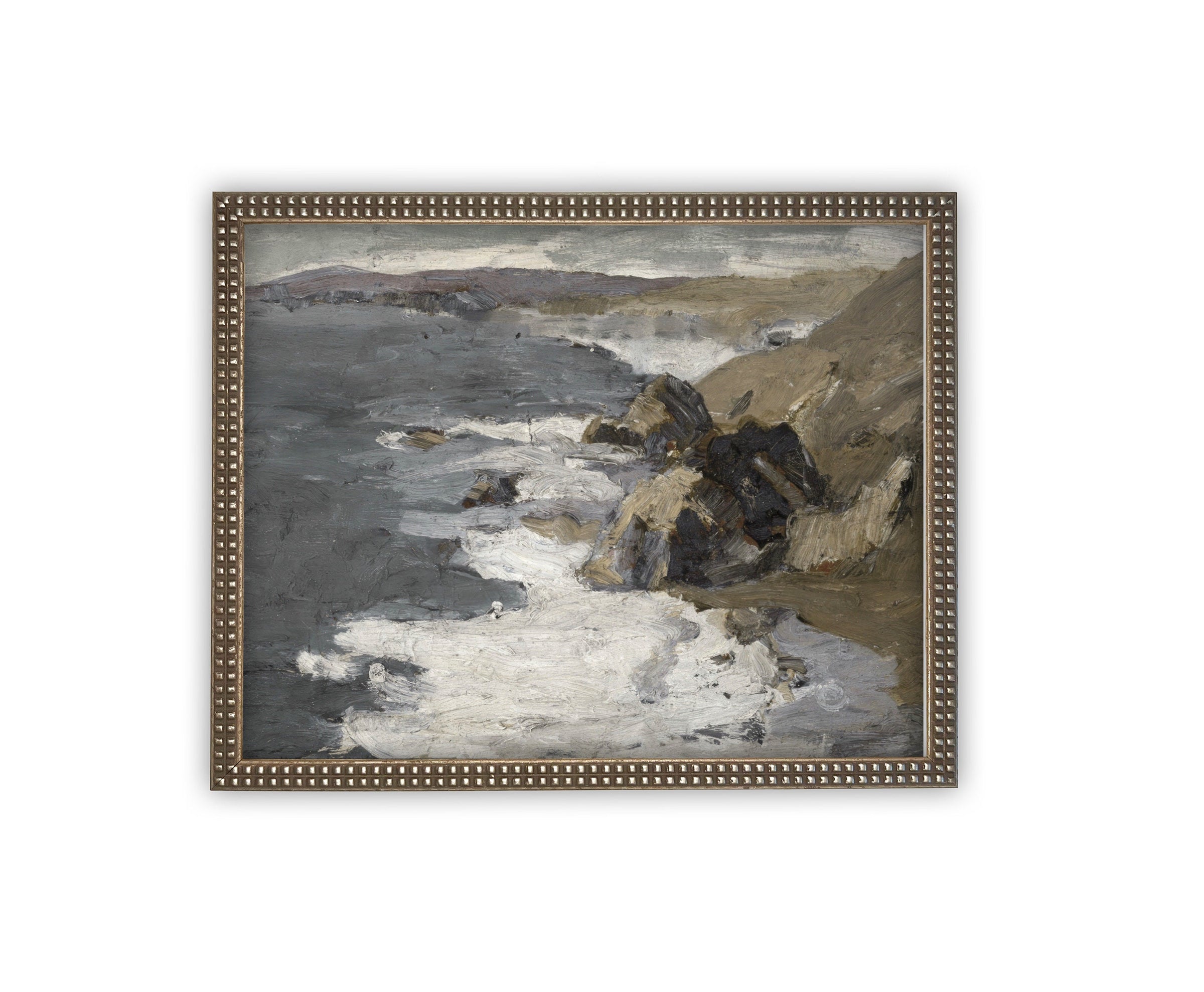 READY TO SHIP 24X36 Framed Vintage Seascape Canvas Print: Coastal Beach House Art