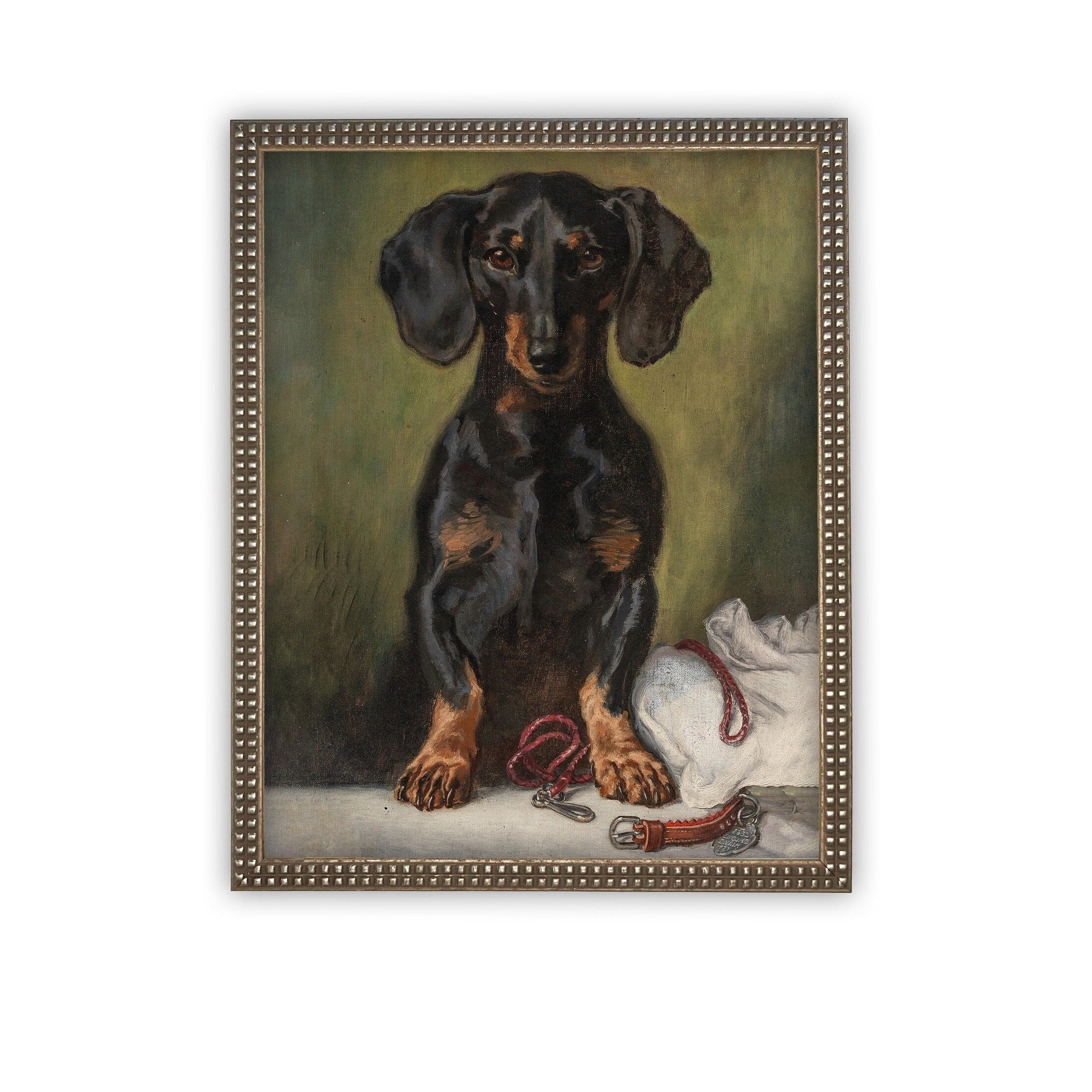 READY to SHIP 8X10 Vintage Framed Canvas Art // Vintage Dachshund Painting // Vintage Dog Art // Boys Room or Nursery Print //#A-161