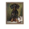 READY to SHIP 8X10 Vintage Framed Canvas Art // Vintage Dachshund Painting // Vintage Dog Art // Boys Room or Nursery Print //#A-161