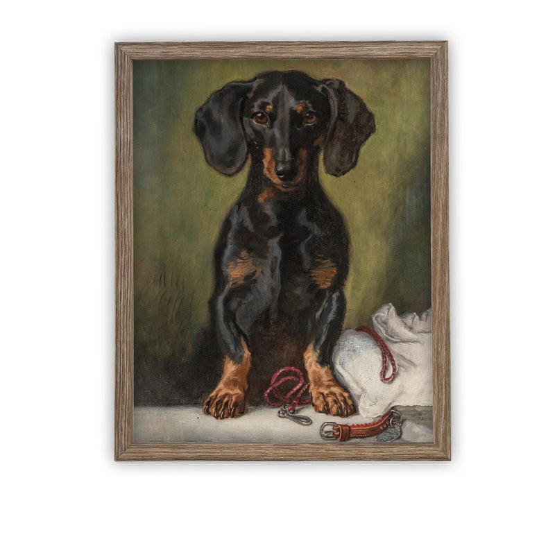 READY to SHIP 8X10 Vintage Framed Canvas Art // Vintage Dachshund Painting // Vintage Dog Art // Boys Room or Nursery Print //#A-161