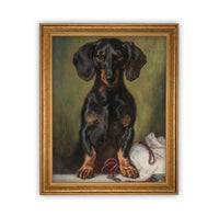 READY to SHIP 8X10 Vintage Framed Canvas Art // Vintage Dachshund Painting // Vintage Dog Art // Boys Room or Nursery Print //#A-161