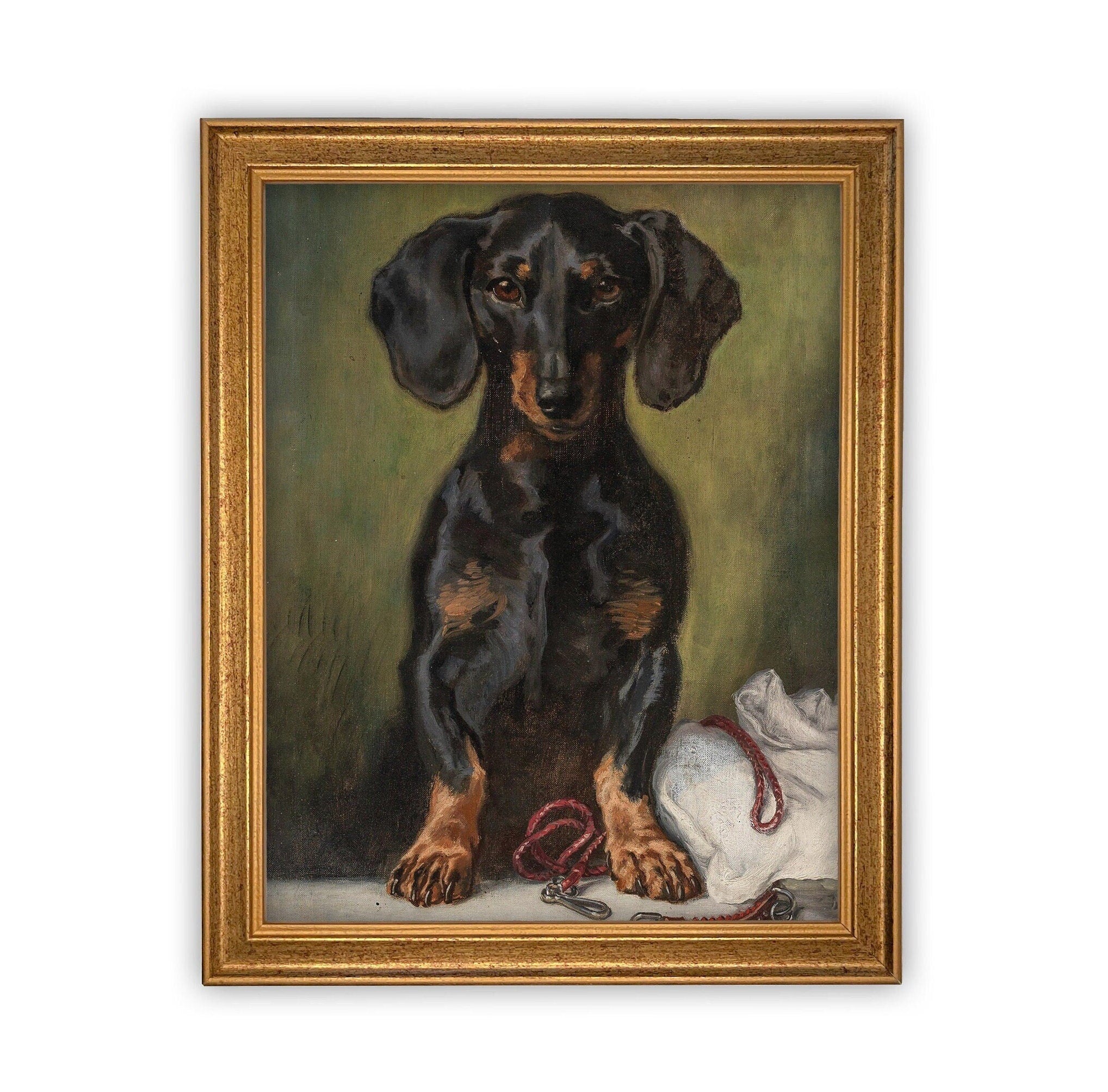 READY to SHIP 8X10 Vintage Framed Canvas Art // Vintage Dachshund Painting // Vintage Dog Art // Boys Room or Nursery Print //#A-161