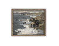 READY TO SHIP 24X36 Framed Vintage Seascape Canvas Print: Coastal Beach House Art