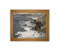 READY TO SHIP 24X36 Framed Vintage Seascape Canvas Print: Coastal Beach House Art