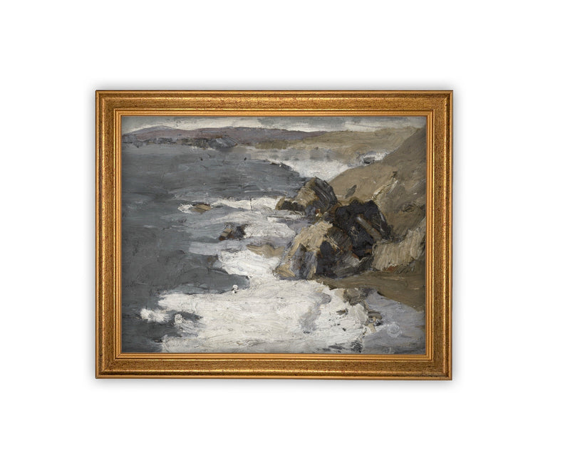 READY TO SHIP 24X36 Framed Vintage Seascape Canvas Print: Coastal Beach House Art