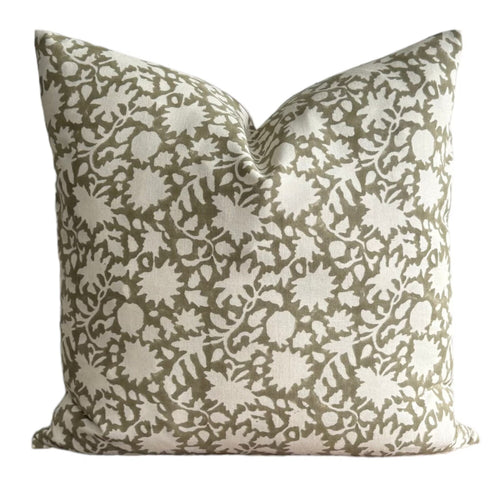 READY TO SHIP Designer Mili Block Floral Pillow Cover in Celery// Spring Pillow Cover // Boutique Pillow Covers // Modern Farmhouse // Boho