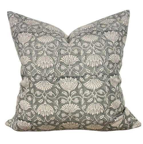 Designer "Laguna" Block Print Pillow Cover // Gray and Cream Pillow Cover