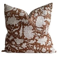 READY TO SHIP 14X 36 Double Sided Designer "Carmel" Block Print Kantha Quilted Pillow Cover // Brown Pillow Cover // Boutique Pillow Covers