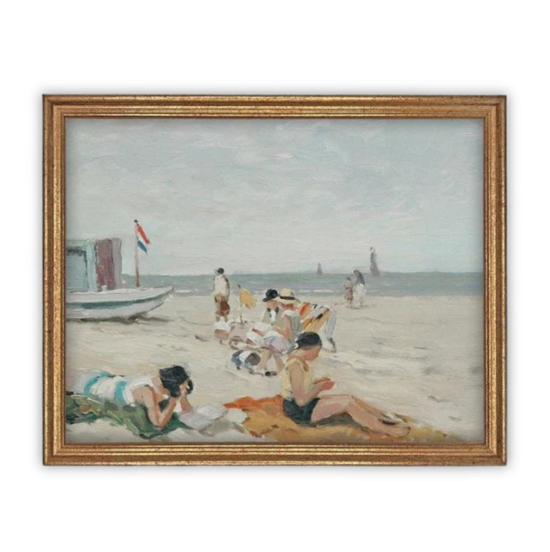 READY TO SHIP 18X24 Vintage Beach Scene Framed Canvas Art Print