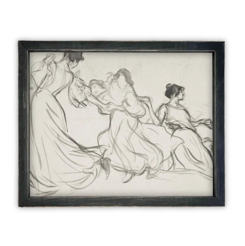 READY to SHIP 11x14 Vintage Framed Canvas Art // Framed Vintage Print // Vintage Portrait Watercolor // Dancing Women Art print //#P-525