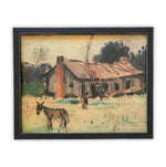 Vintage Framed Canvas ArtVintage Barn with Donkey Art #LAN-166