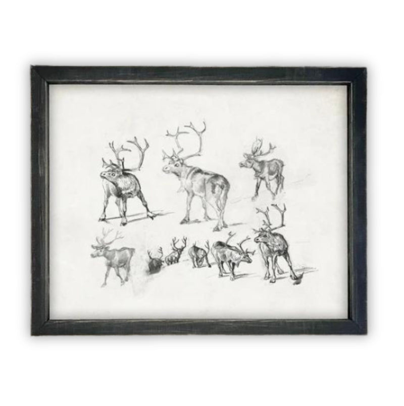 READY to SHIP 11X14 Framed Canvas Art // Framed Vintage Christmas Print // Christmas Reindeer Painting // Farmhouse print //#CH-321