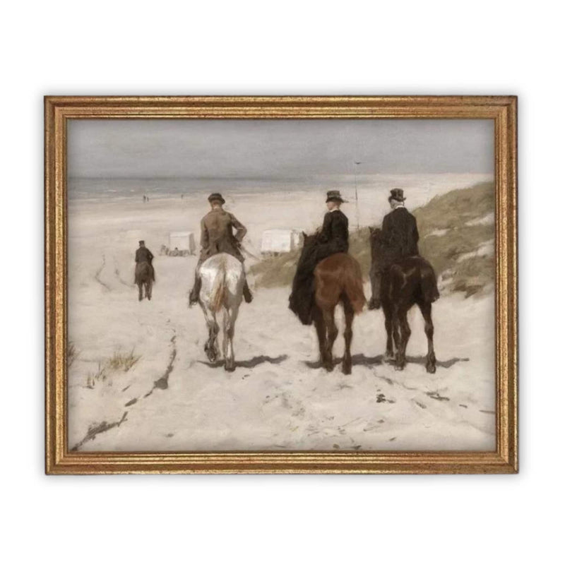 READY TO SHIP 11X14 Vintage Framed Canvas Art // Framed Vintage Print // Vintage Horse Painting // Horse on Beach Art //#A-137