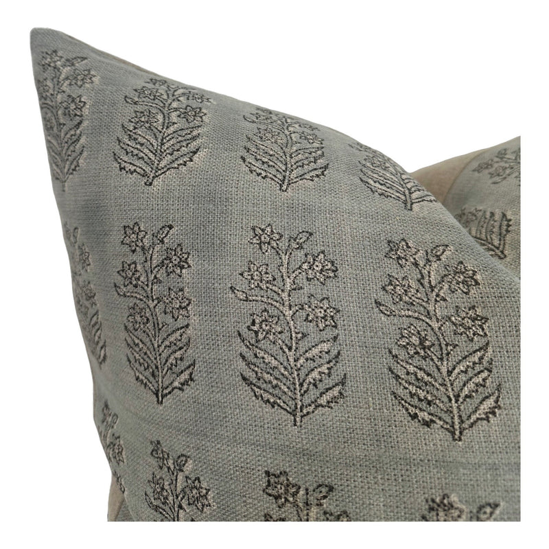 Designer "Farmington" Linen Block Print Pillow Cover