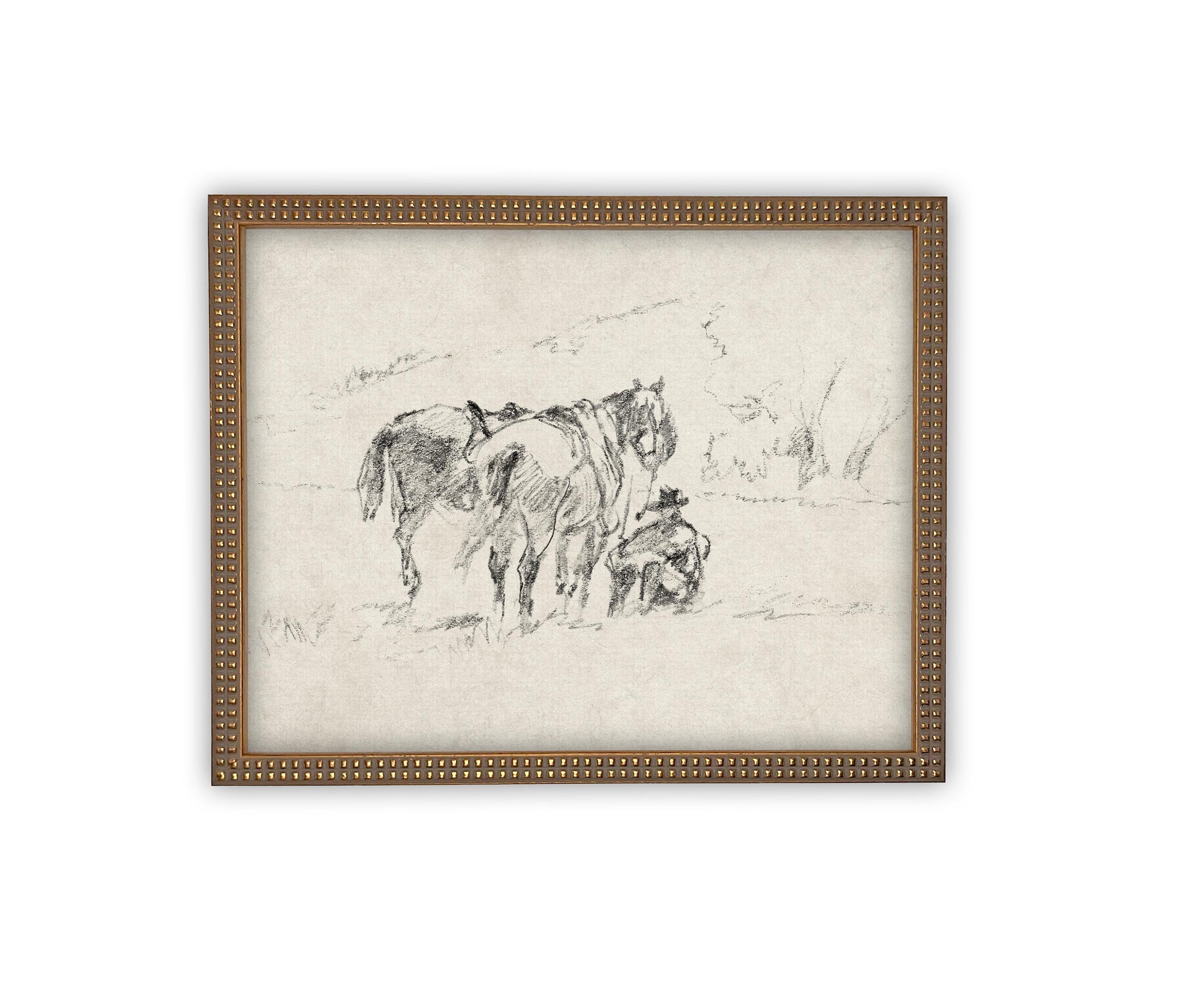 READY TO SHIP 8X10 Framed Vintage Horse Sketch Art Print: Farmhouse Canvas