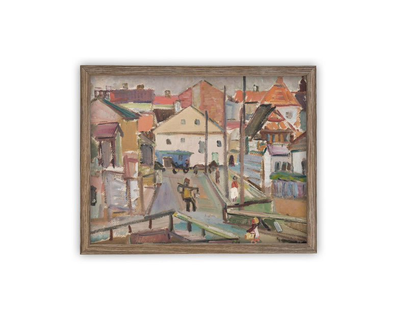 Vintage Framed Canvas Art // Framed Vintage Print // Vintage Painting // European City Landscape Art // Farmhouse print //#ARC-122