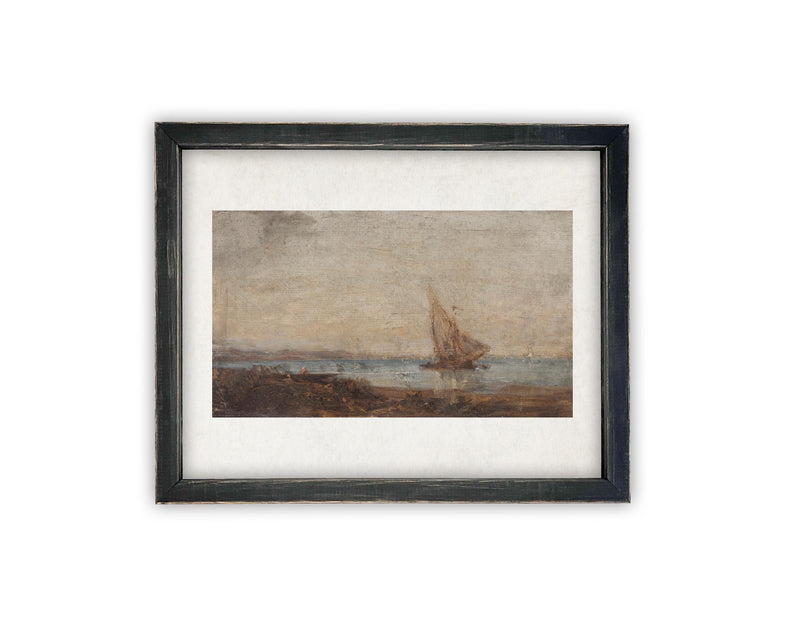 Vintage Framed Canvas Art // Framed Vintage Nautical Print // Vintage Painting // Sailboat Art // Beach House print //#COAS-136