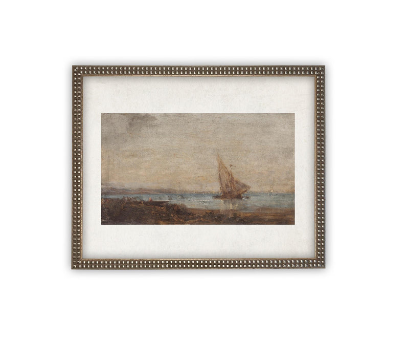 Vintage Framed Canvas Art // Framed Vintage Nautical Print // Vintage Painting // Sailboat Art // Beach House print //#COAS-136