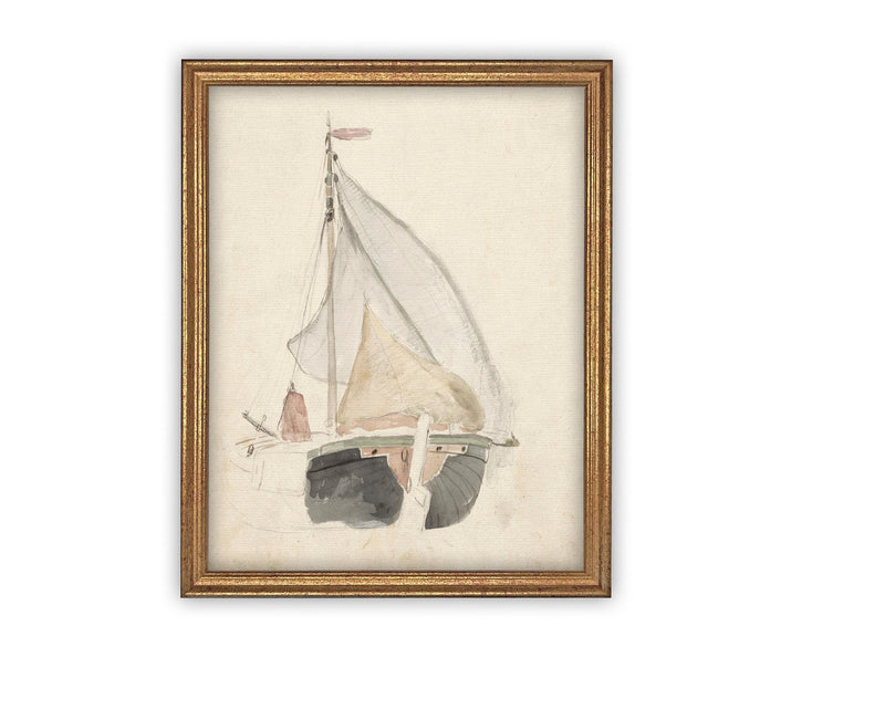 READY TO SHIP 8X10 Framed Vintage Sailboat Canvas Print: Coastal Beach House Art