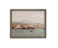 Vintage Framed Canvas Art // Framed Vintage Print // Vintage Painting // Coastal Beach Art with Boats // Seascape print //#COAS-141