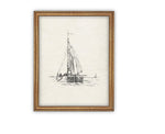 Vintage Framed Canvas Art // Framed Vintage Print // Vintage Sailboat Painting // Boating Art // Beach House Print //#COAS-143