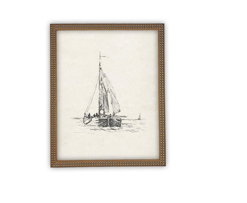 Vintage Framed Canvas Art // Framed Vintage Print // Vintage Sailboat Painting // Boating Art // Beach House Print //#COAS-143