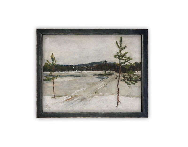 Vintage Framed Canvas Art // Framed Vintage Print // Vintage Oil Painting // Winter Landscape // Farmhouse print //#LAN-237