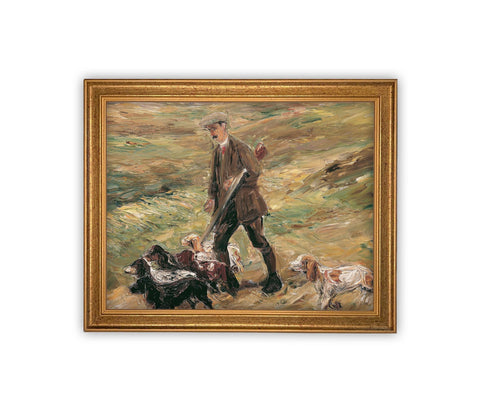 Vintage Framed Canvas Art // Framed Vintage Print // Vintage Painting // Vintage Portrait of a Man with Dogs// Farmhouse print //#P-546