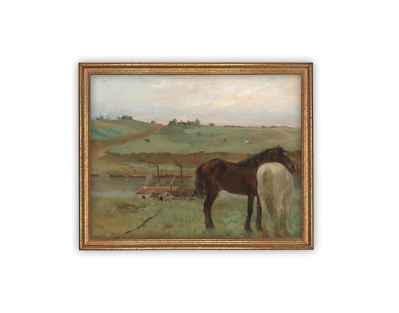 Vintage Framed Canvas Art // Framed Vintage Print // Vintage Horse Painting // // Farmhouse Print //#A-174