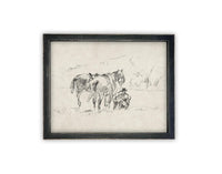 READY TO SHIP 8X10 Framed Vintage Horse Sketch Art Print: Farmhouse Canvas