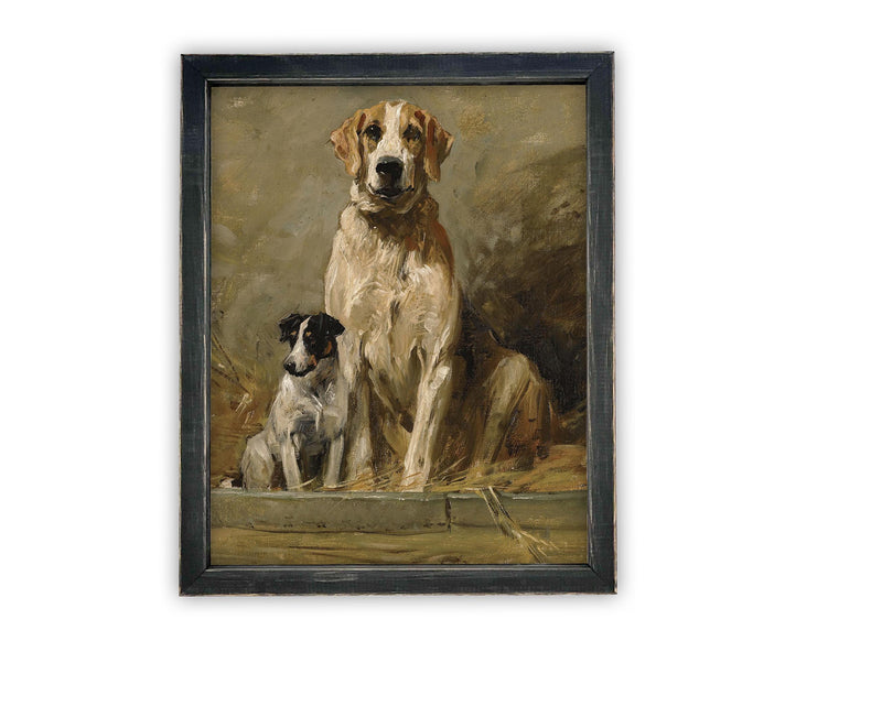 Vintage Framed Canvas Art // Framed Vintage Print // Vintage Dog Painting // Vintage Dog Art // Boys Room or Nursery Print //#A-175