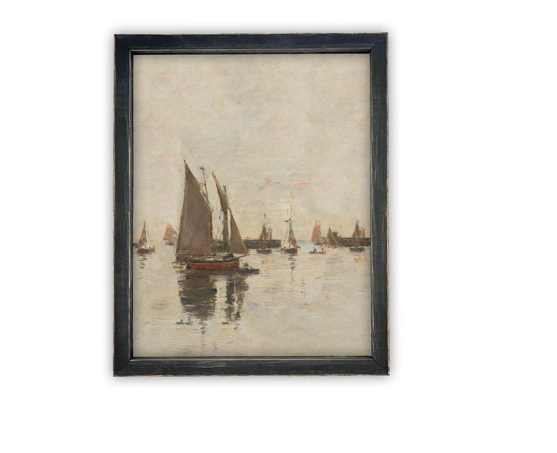 Vintage Framed Canvas Art // Framed Vintage Print // Vintage Sailboats Painting // Boating Art // Beach House Print //#COAS-135