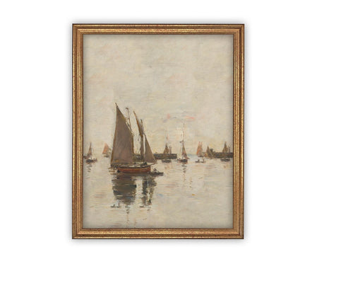 Vintage Framed Canvas Art // Framed Vintage Print // Vintage Sailboats Painting // Boating Art // Beach House Print //#COAS-135