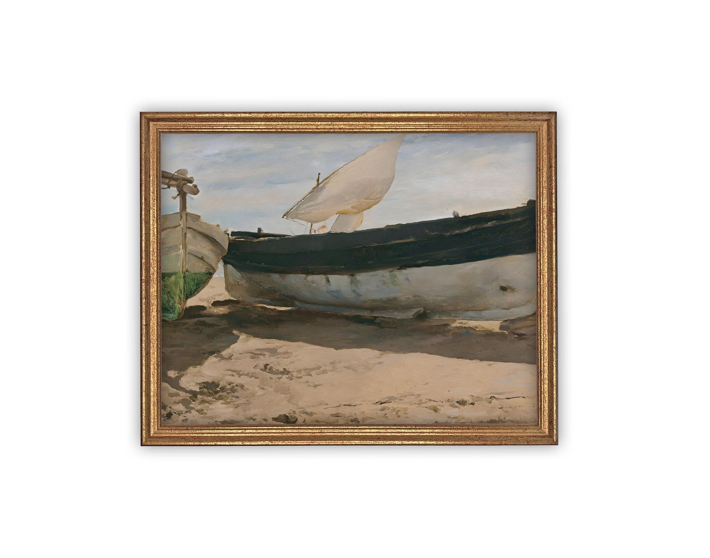 READY TO SHIP 8X10 Framed Sailboat Canvas Art: Nautical Beach Print