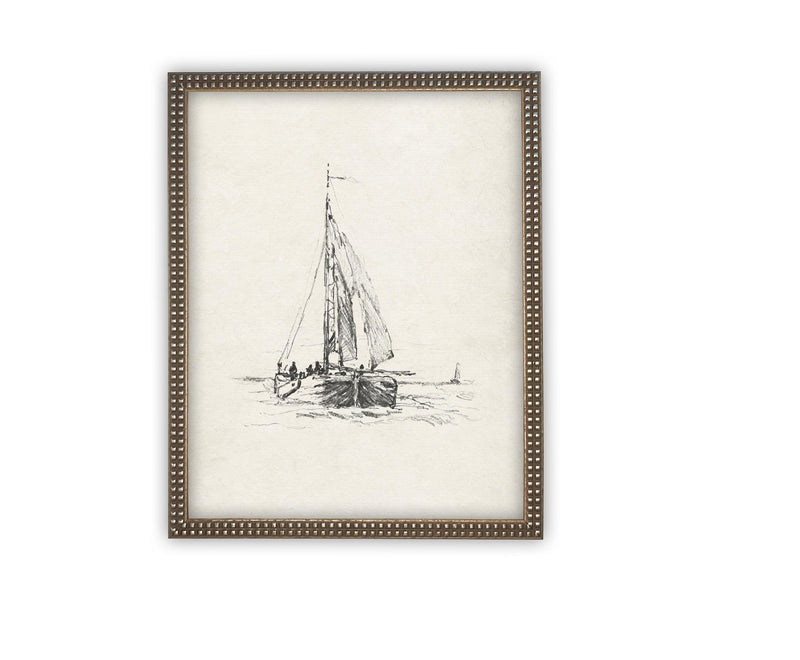 Vintage Framed Canvas Art // Framed Vintage Print // Vintage Sailboat Painting // Boating Art // Beach House Print //#COAS-143