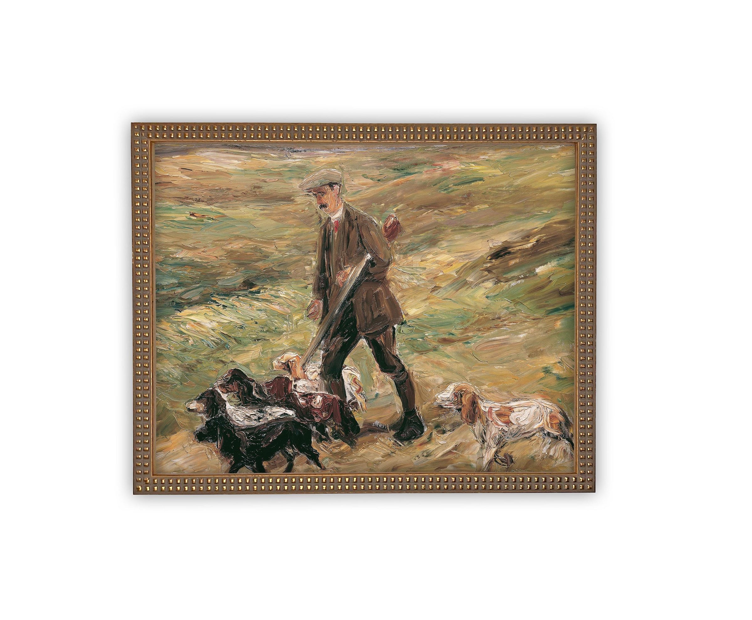 Vintage Framed Canvas Art // Framed Vintage Print // Vintage Painting // Vintage Portrait of a Man with Dogs// Farmhouse print //#P-546