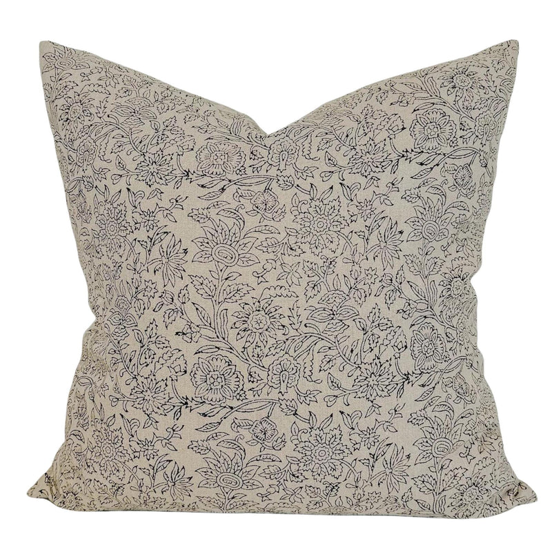 Designer "Cheney" Block Print Floral Pillow Cover