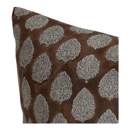 Designer "Boulder" Block Print Floral Pillow Cover // Natural Tan Brown Linen Pillow Cover // Boutique Pillow Covers // Modern Farmhouse