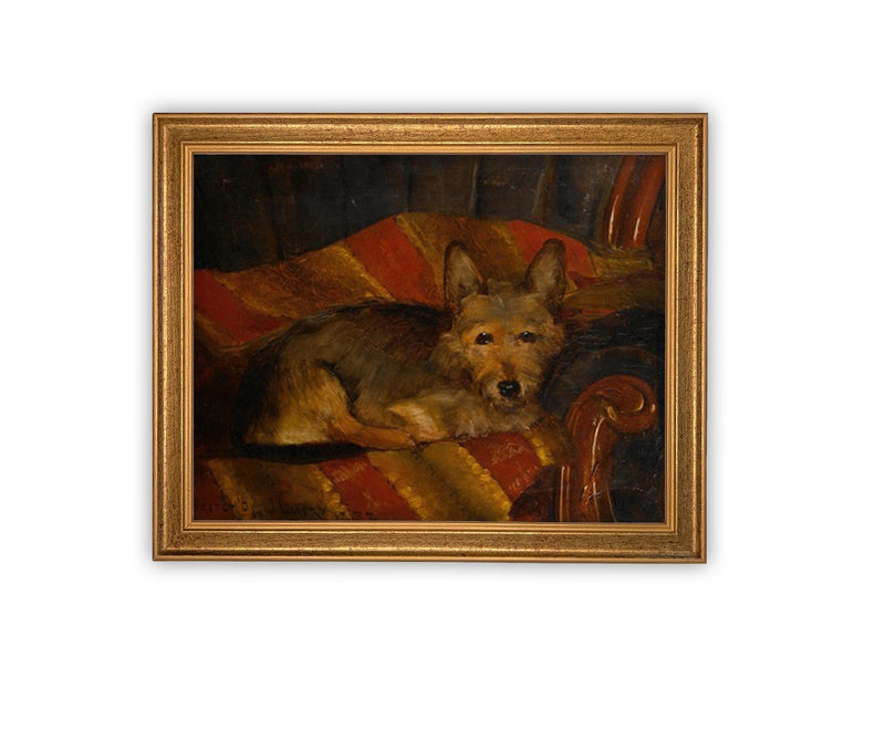 Vintage Framed Canvas Art // Framed Vintage Print // Vintage Dog Painting // Dog Art// Farmhouse print //#A-164