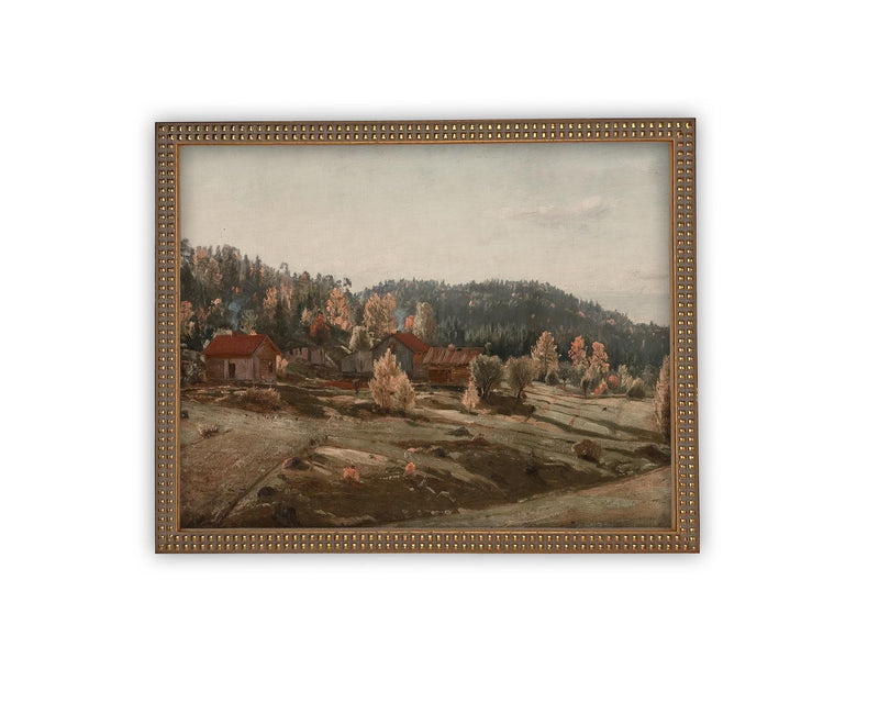 Vintage Framed Canvas Art // Framed Vintage Print // Vintage Painting // Country Landscape // Farmhouse print //#LAN-252