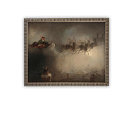 READY TO SHIP 16x20 Vintage Christmas Canvas Art: Santa and Reindeer Painting