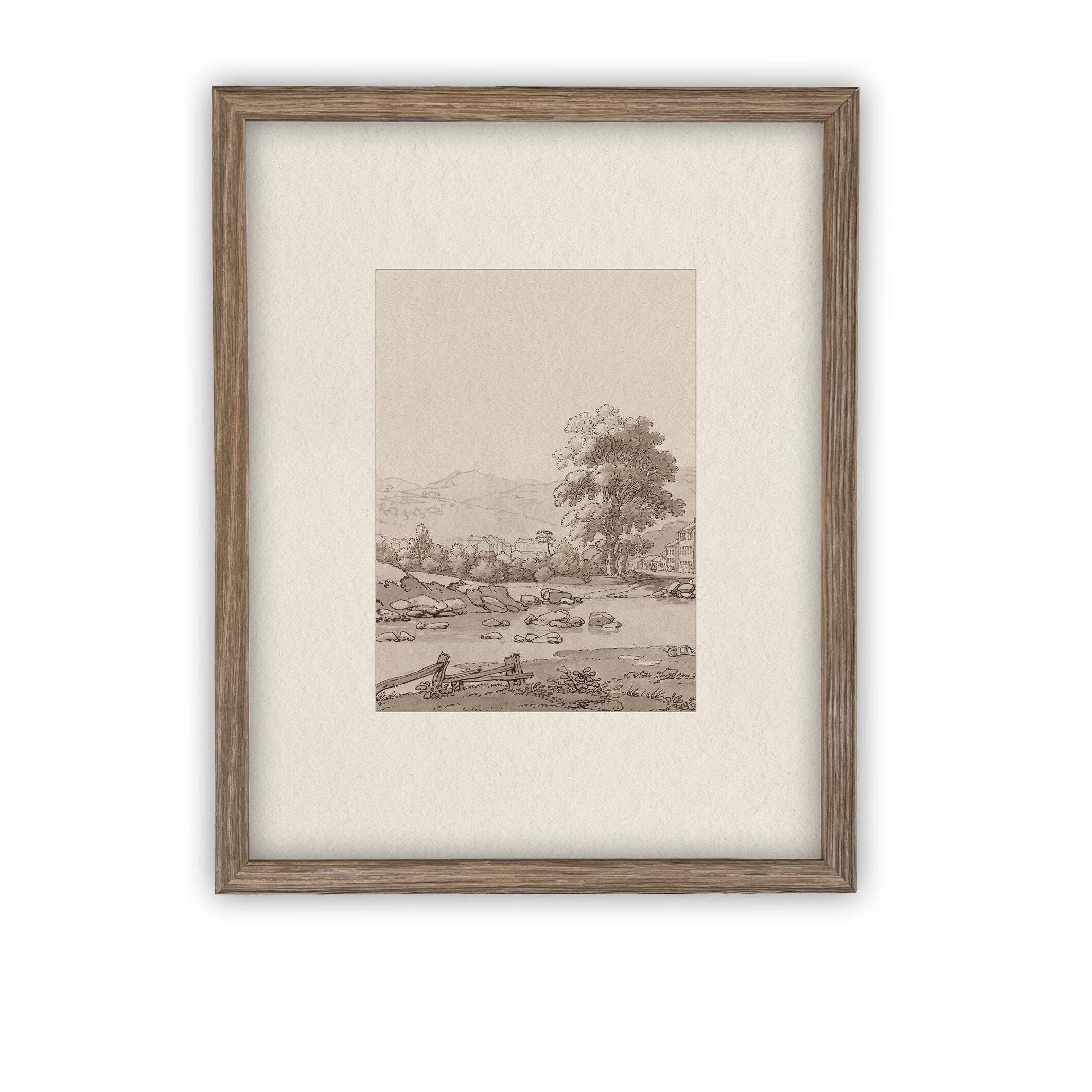 Vintage Framed Canvas Art // Framed Vintage Print // Vintage Painting // Country Landscape // Farmhouse print //#LAN-247